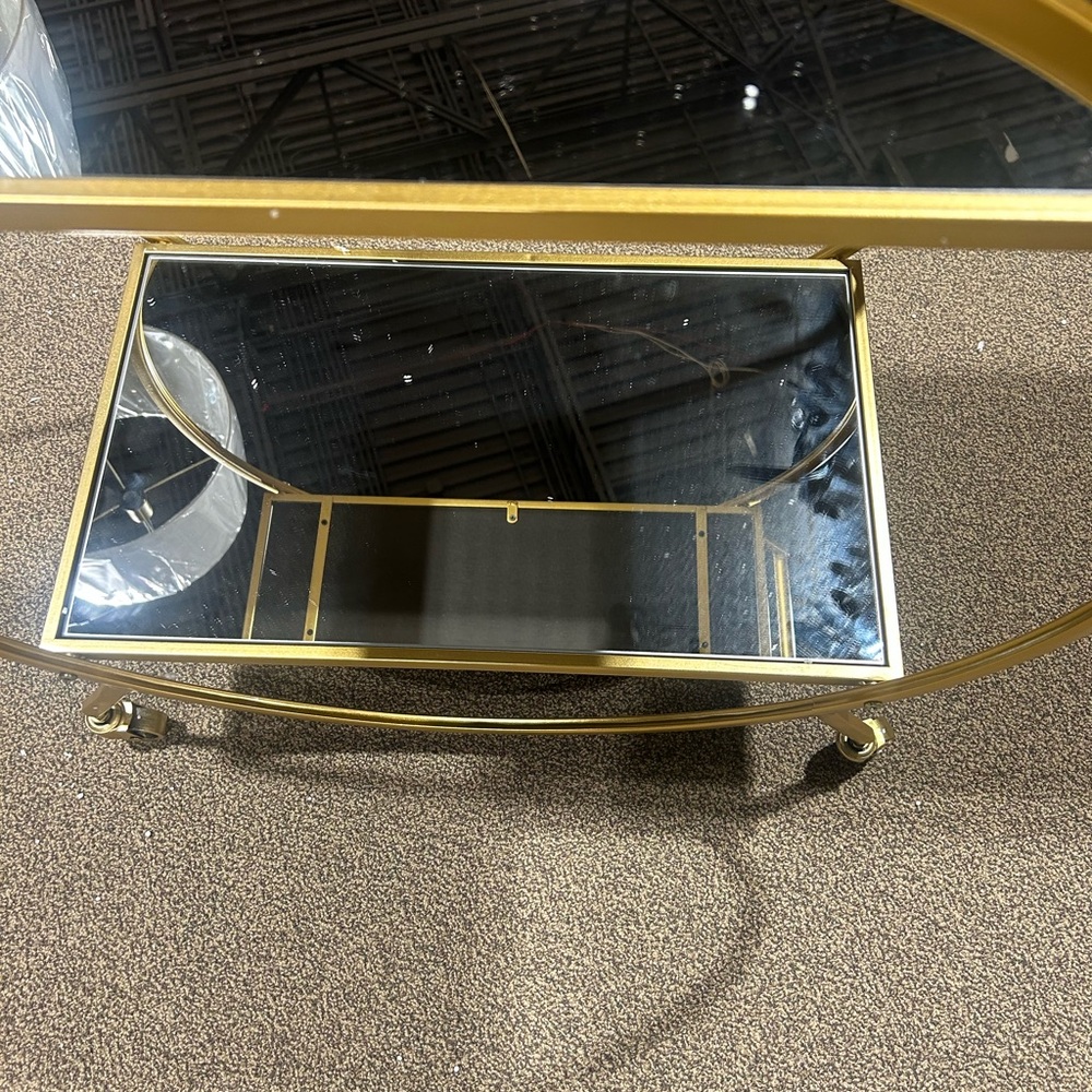 Gold Metal and Smoked Mirror Round Bar Cart - Picture 4 of 5